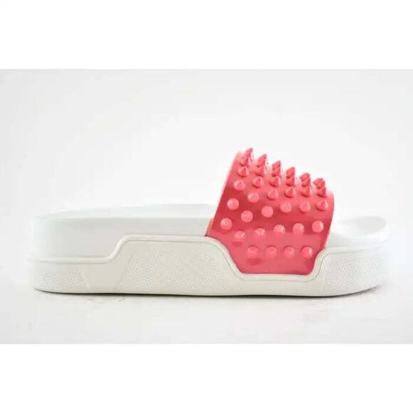 Christian Louboutin Pool Fun Donna Flat Pink White Platform Slide Sandal 39.5 - Picture 2 of 12